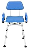 iLIVING ILG-638 Swivel Pivoting Shower Chair for Bathtub and Shower with Padded Seat, Back and Arms, and Adjustable Height , Blue