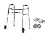 HEALTHLINE Junior Folding Walker Lightweight Deluxe 2 Button with 5-inch Wheels and additional 2 pair free rear glides, Front Wheeled Walker for Seniors & Children
