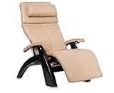 Perfect Chair Human Touch PC-420 Classic Manual Plus Series 2 with Memory Foam Plus Kit Black Matte Wood Base Zero-Gravity Recliner - Ivory Premium Leather