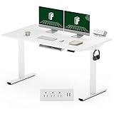 FLEXISPOT EN2 Large Stand Up Desk 55 x 28'' Whole-Piece Desk Computer Workstation Height Adjustable Standing Desk with Desk Clamp Power Strip, Cable Management (White Frame + 55" White Top,2 Packages)