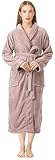 NY Threads Women Fleece Shawl Collar Bathrobe Plush Long Robe, Large, Taupe