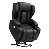 URRED Power Lift Recliner Chair for Elderly,Electric Recliner Sofa with Massage and Heat, Faux Leather Recliners with Cup Holder/USB Charging Port for Living Room (Faux Leather, Black)