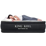 King Koil Pillow Top Plush Queen Air Mattress With Built-in High-Speed Pump Best For Home, Camping, Guests, 20" Queen Size Luxury Double Airbed Adjustable Blow Up Mattress, Waterproof, 1-Year Warranty