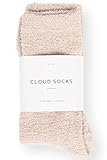 Cozy Sock For Women | Fuzzy Ultra-Luxe Cloud Sock For Women & Men | Warm & Cozy Fuzzy Unisex Sleep Socks | Super Soft Luxurious Fabric With Bonus Travel Tote, (Stone, 1 Pair)