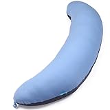 BYRIVER 43' Long C Shaped Body Pillow for Adults Men Women, Side Sleeper Pillow for Neck Shoulder Back Pain Relief, Cooling Post Sugery Pillow Pregnancy Pillow, Blue Black Washable Pillowcase (XL)