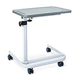 OasisSpace Overbed Table, Hospital Bed Table with Holder, Adjustable Over Bedside with Wheels for Hospital and Home Use - Laptop, Reading, Eating Cart Stand - Bedridden, Elderly, Senior