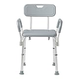 Medline Shower Chair with Back and Padded Arms, Bath Seat with Removable Back, Supports up to 350 lbs, Gray