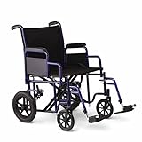Medline Heavy Duty Transport Chair supports up to 500 lbs., Bariatric Transport Wheelchair, 22" x 18" seat, Blue Frame