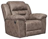 Signature Design by Ashley Stoneland Faux Leather Manual Pull Tab Rocker Recliner, Light Brown