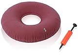 Dr. Frederick’s Original Donut Pillow - 15' Inflatable Donut Cushion for Tailbone Pain Relief - Seat Cushion for Hemorrhoids, Bed Sores, Prostatitis - Vinyl & Flannel - Red