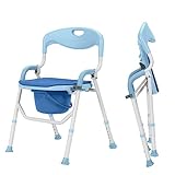 ELENKER Folding Shower Chair, Lightweight Bath Safety Seat with Soft EVA Cushion and Detachable Commode for Seniors, No Installation Required