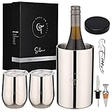 Cork to Table Wine Chiller Set | Premium Stainless Steel Champagne & Wine Cooler | Includes Wine Tumblers with Lids | Wine Accessories | Wine Gifts for Women