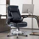 HESL Big and Tall Office Chair 500LBS-Executive Office Chair for Heavy People-Heavy Duty Computer Chair with Sturdy Wheels-Desk Chair with Adjustable Lumbar Support Black Leather Chair…