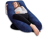 AngQi Pregnancy Body Pillow, U Shaped Full Body Pillow with Removable Velvet Cover, Navy Maternity pillow