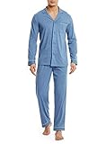 DAVID ARCHY Mens Pajamas Set Soft Cotton Button-Down Pajamas for Men Long Sleeve Mens Sleepwear with Pockets & Front Fly (L, Heather Navy Blue)