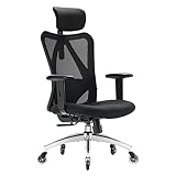 XUER Ergonomic Office Chair, Mesh Computer Desk Chair with Adjustable Sponge Lumbar Support, Thick Cushion, PU Armrest and Headrest, High Back Swivel Home Office Task Chair for Work (Black)…