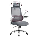VASAGLE Office Chair, Ergonomic Design, Lumbar Support, High Back Desk Chair, Mesh Computer Chair, Foldable Armrests, Adjustable Headrest, Tilt Function, for Home Office, Dove Gray UOBN040G21