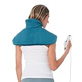 Pure Enrichment® PureRelief® Neck & Shoulder Heating Pad - 4 Heat Settings, Auto Shut-Off, Universal Fit, Magnet Closure, Soft Micromink, Storage Bag, 5-Year Warranty, Machine Wash (Turquoise Blue)