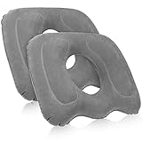 Leinuosen 2 Pcs Inflatable Seat Cushion 18.1'' x 15.7'' x 4.7'' Portable Lift Donut Pillow Height Adjustable Hemorrhoid Pillow for Tailbone Back Pain Bed Sore Home Car Chair Wheelchair Sitting, Gray