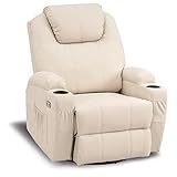 MCombo Manual Swivel Glider Rocker Recliner Chair with Massage and Heat for Adult, Cup Holders, USB Ports, 2 Side Pockets, Faux Leather 8031 (Cream White)