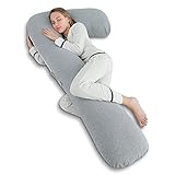 AngQi Body Pregnancy Pillow with Jersey Cover, L Shaped Full Body Pillow for Pregnant Women and Side Sleeping, Gray