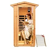 Outdoor Sauna 1 Person, Low EMF Infrared Sauna, Home Sauna, Bluetooth, LCD Control Panel, Chromotherapy and Reading Lights, 1560W (Outdoor Sauna 1 Person/Hemlock)