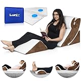 Lunix LX5 4pcs Orthopedic Bed Wedge Pillow Set, Post Surgery Memory Foam for Back, Leg Pain Relief, Sitting Pillow, Adjustable Pillows Acid Reflux and GERD for Sleeping, with Hot Cold Pack, Brown