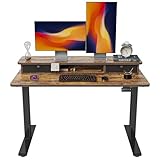 FEZIBO 48 x 24 Inch Height Adjustable Electric Standing Desk with Double Drawer, Stand Up Desk with Storage Shelf, Sit Stand Desk, Rustic Brown