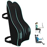 Lumbar Support Pillow for Office, Long Chair, Car -Memory Foam Support for Upper,Middle and Lower Back Pain Relief/Posture Improved with Double Strap-Black