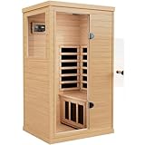 LTCCDSS Infrared Sauna, 1 Person Far Infrared Sauna for Home, with 1050W Indoor Sauna, Low EMF Heaters, 2 Bluetooth Speakers, 1 LED Reading Lamp Hemlock Wood Sauna Room (Left and Right Door Randomly)
