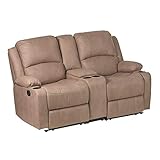 Camper Comfort 67" Wall Hugger Reclining | RV Theater Seats | Double Recliner RV Sofa & Console | RV Couch | RV Theater Seating | RV Furniture (Manual, Cappuccino)