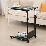 TigerDad Adjustable Height C Table Sofa Side Bedside Table with Wheels, Hospital Bed Table Rolling Tray with Storage, Mobile Computer Desk Laptop Table for Home Use