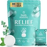 Body Restore Shower Steamers Aromatherapy 15 Pack - Relaxation Birthday Gifts for Women and Men, Travel Essentials, Stress Relief and Self Care - Eucalyptus