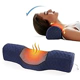 Neck Roll Pillows for Pain Relief Sleeping, Heated Memory Foam Cervical Neck Support Pillow for Bed with USB Graphene Heating for Stiff Neck Pain Relief (Dark Blue)