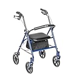 Drive Medical 10257BL-1 4 Wheel Rollator Walker With Seat, Steel Rolling Walker, Height Adjustable, 7.5' Wheels, Removable Back Support, 300 Pound Weight Capacity, Blue