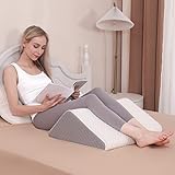 Forias Knee Wedge Pillow 8' Pure Memory Foam Bed Wedge Pillow for Sleeping After Surgery Triangle Pillow for Knee Support Leg Elevation Sciatica Knee Hip Back Pain Relief - Gray & White