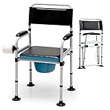 Goplus 4-in-1 Folding Bedside Commode, 440lbs Commode Chair for Toilet with Arms, Padded Seat, Height Adjustable Bedside Toilet, Shower Chair, Adult Potty Chair for Seniors Elderly Disabled Bariatric