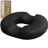 CloudBliss Donut Pillow Seat Cushion for Tailbone Pain Relief and Hemorrhoids, Memory Foam Seat Chair Cushion for Postpartum Pregnancy, Seat Cushions for Men and Women for Home & Office, (Black)