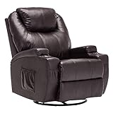 Mecor Massage Recliner Chair PU Leather Recliner Chair with Heat Rocker Recliner with 360 Degree Swivel/Cup Holders/Remote Control for Living Room (Brown)