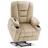 MCombo Power Lift Recliner Chair with Massage and Heat for Elderly People, Cup Holders, USB Ports, Side Pockets, Fabric 7529 (Medium, Beige)