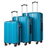 COOLIFE Luggage Expandable Suitcase PC+ABS 3 Piece Set with TSA Lock Spinner Carry on 20in24in28in (Turquoise Blue, 3 piece set)