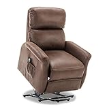BONZY Recliner Soft and Warm Faux Leather Helping Hand for Elder Chair with Remote Control for Gentle Lift Motor, Chocolate, Size: 32' W x 37' D x 41' H