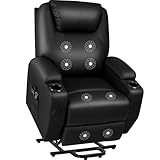 JUMMICO Power Lift Recliner Chair with Massage for Elderly PU Leather Modern Reclining Sofa Chair with Cup Holders, Remote Control, Adjustable Furniture (Black)