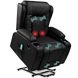 Best Choice Products PU Leather Electric Power Lift Chair, Recliner Massage Chair, Adjustable Furniture for Back, Legs w/ 3 Positions, USB Port, Heat, Cupholders, Easy-to-Reach Side Button - Black