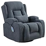 OBBOLLY Swivel Rocker Recliner Chair with Massage, Manual Glider Rocking Recliner Chair, Wingback Design 360° Swivel Chair with Lumbar Pillow, Cup Holders for Living Room (Set of 2, Blue Grey-Linen)
