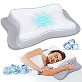 Ergonomic Memory Foam Neck Pillow with Cooling Case - Adjustable Orthopedic Contour Support for Side, Back, Stomach Sleepers