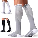 FITRELL 3 Pairs Compression Socks for Women and Men 20-30mmHg- Support Socks for Travel, Running, Nurse, BLACK+WHITE+GREY S/M