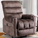 CANMOV Power Lift Recliner Chair for Elderly Old People, Lift Chair for Seniors Fabric Reclining Chair with Side Pocket, Sofa Chair for Living Room with Overstuffed Armrest (Brown)