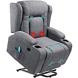 Best Choice Products Modern Linen Electric Power Lift Chair, Recliner Massage Chair, Adjustable Furniture for Back, Legs w/ 3 Positions, USB Port, Heat, Cupholders, Easy-to-Reach Button - Gray