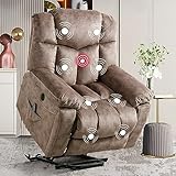 CANMOV Large Power Lift Recliner Chair for Elderly, Massage and Heated Lift Chair for Seniors Big and Tall People, Fabric Reclining Chair with Concealed Cup Holders, Side Pocket, USB Port (Camel)
